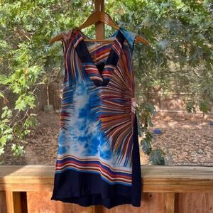 Anthropologie Tiny Shoreline Sunburst Tunic Top Navy Colorful Sleeveless Size XS
